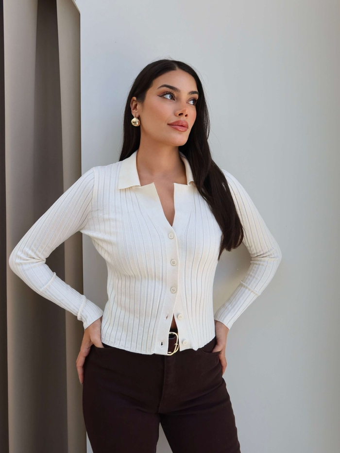 Polo Yaka Düğmeli Hırka