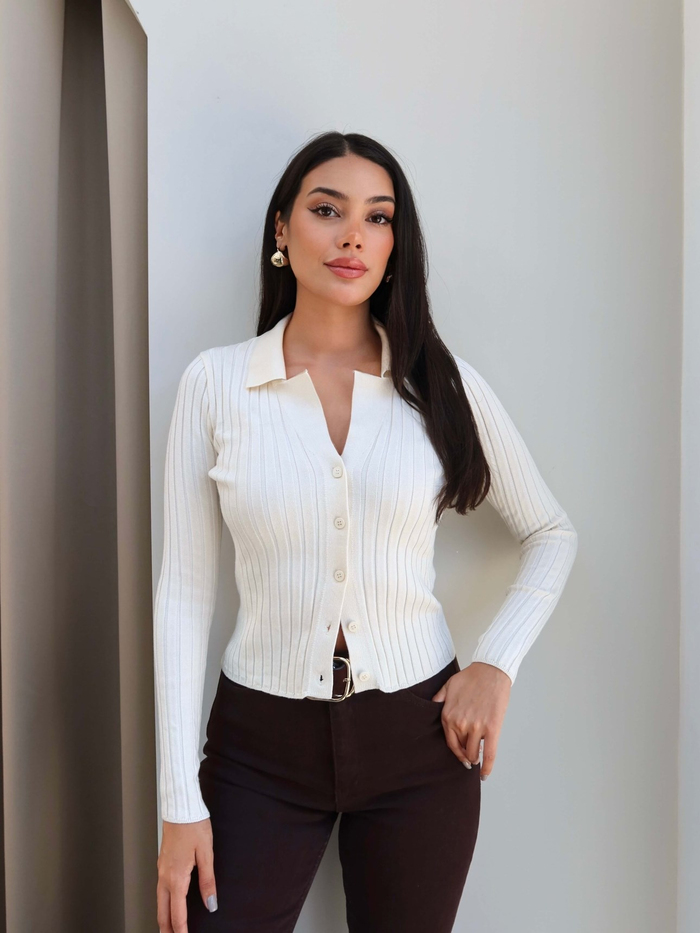 Polo Yaka Düğmeli Hırka