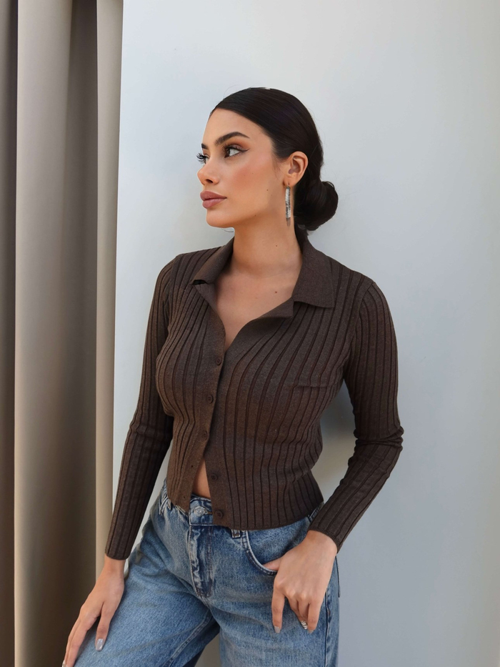 Polo Yaka Düğmeli Hırka