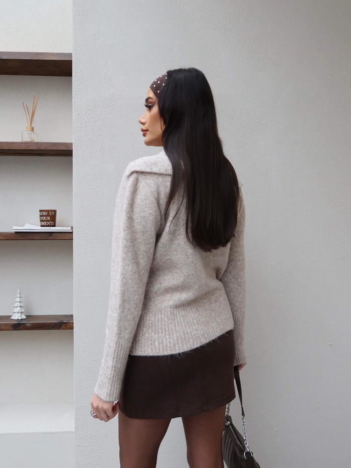 Polo Yaka Düğmeli Triko Kazak