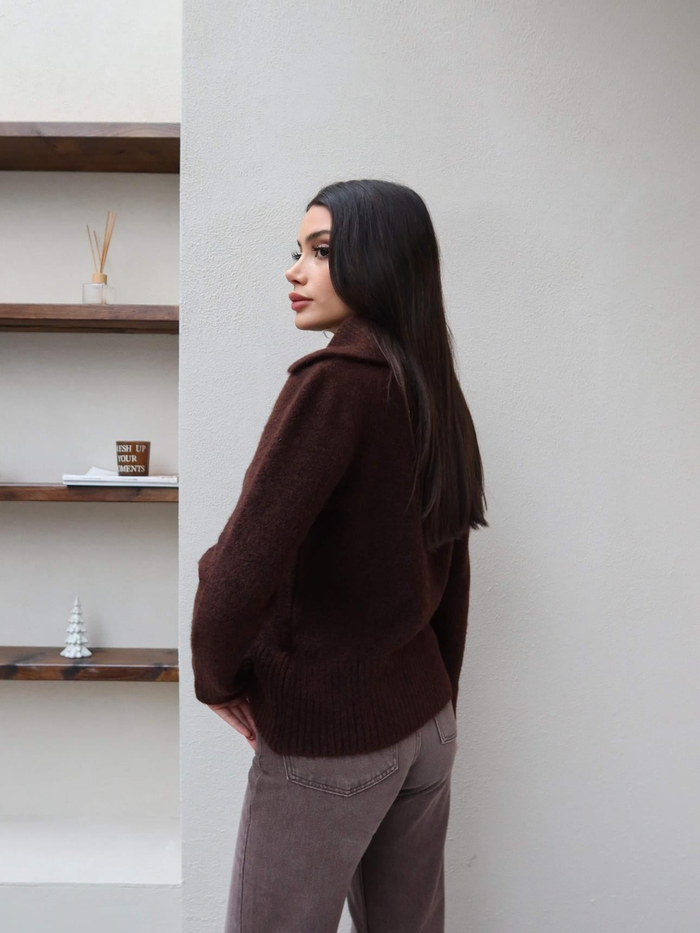 Polo Yaka Düğmeli Triko Kazak