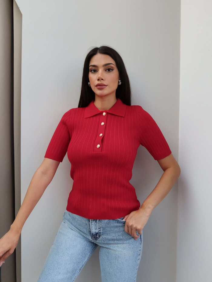 Polo Yaka Kısa Kol Kazak