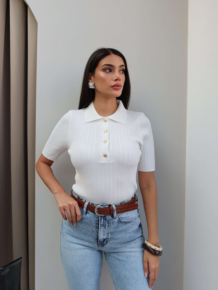 Polo Yaka Kısa Kol Kazak