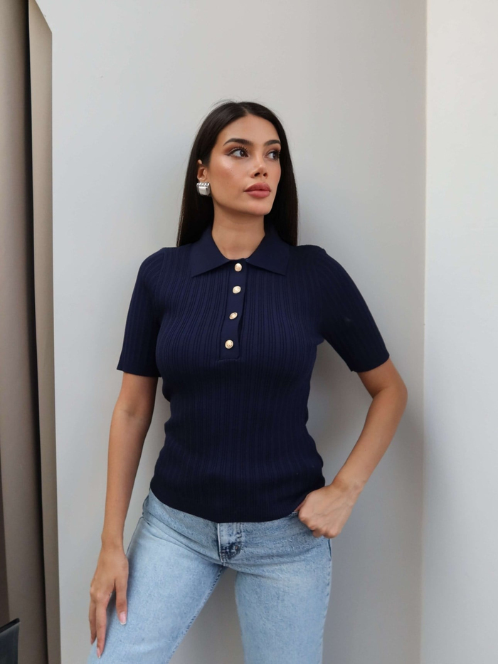 Polo Yaka Kısa Kol Kazak