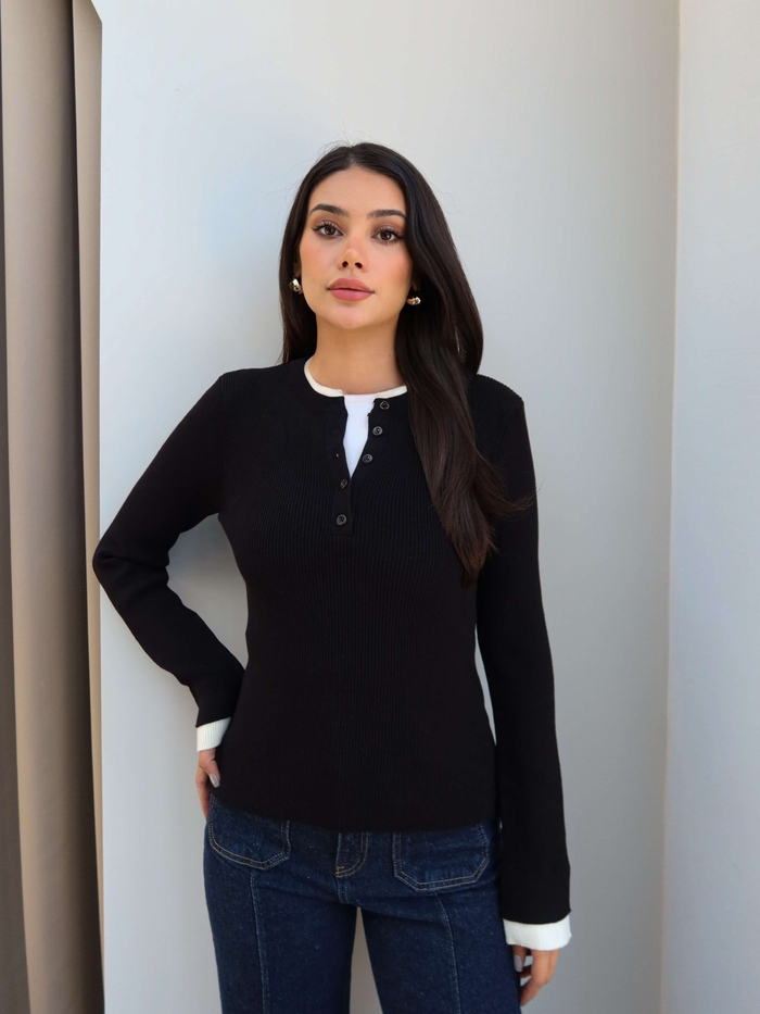 Polo Yaka Manşet Detaylı Kazak