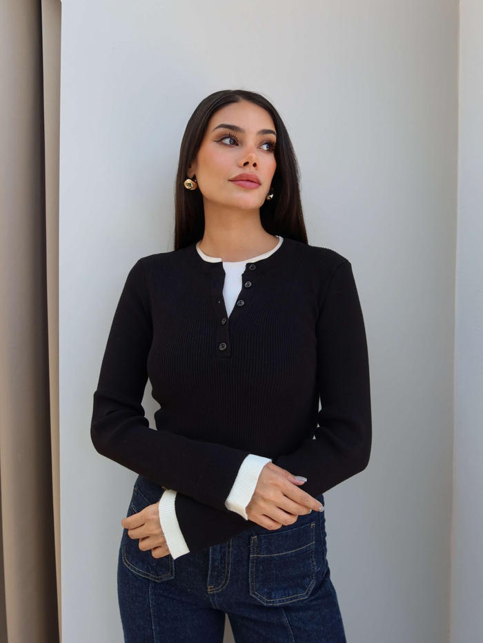 Polo Yaka Manşet Detaylı Kazak