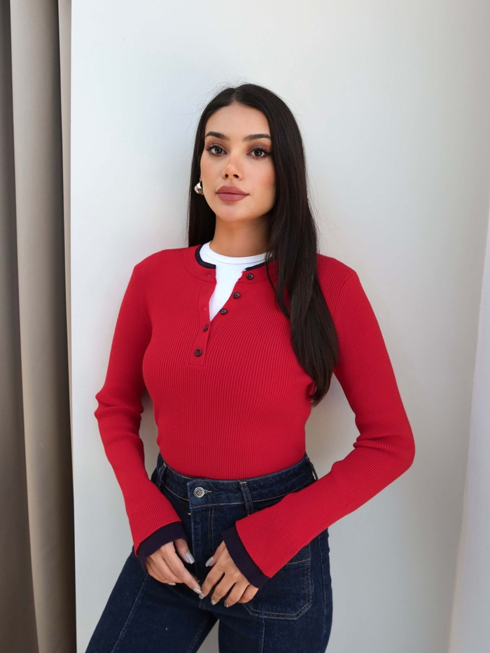 Polo Yaka Manşet Detaylı Kazak