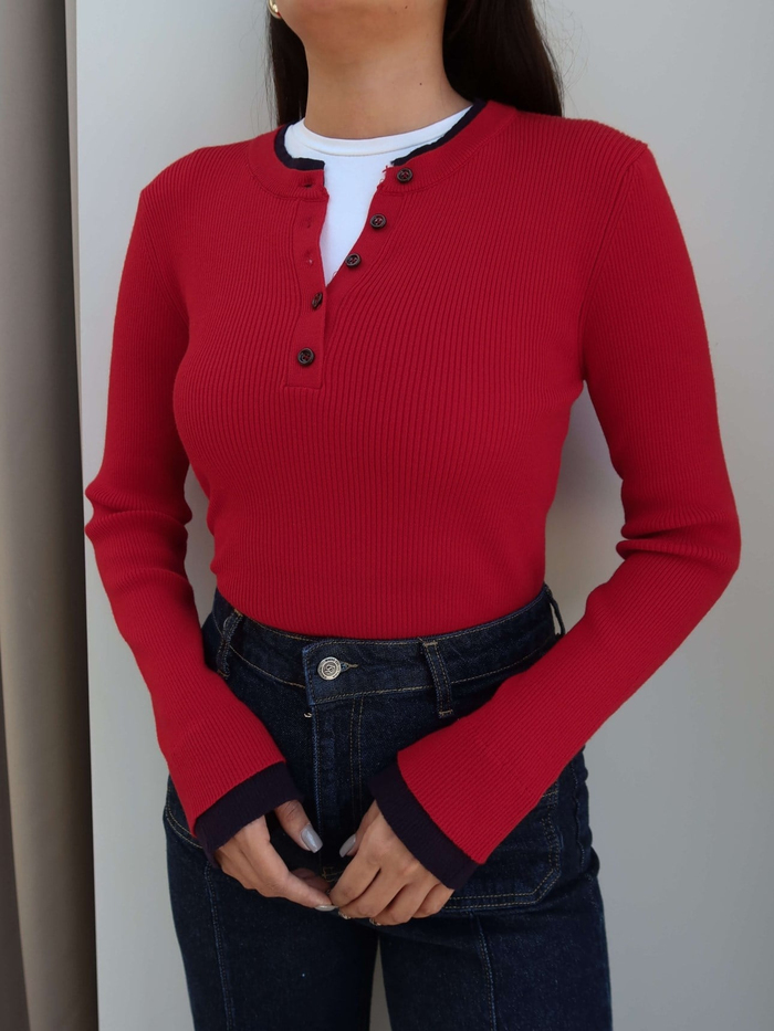 Polo Yaka Manşet Detaylı Kazak