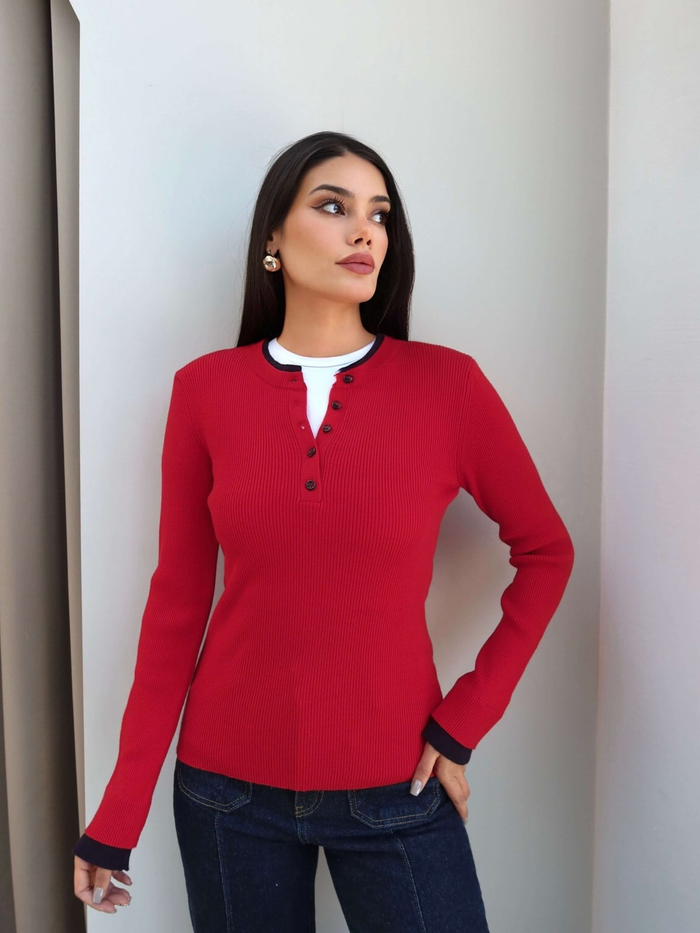 Polo Yaka Manşet Detaylı Kazak
