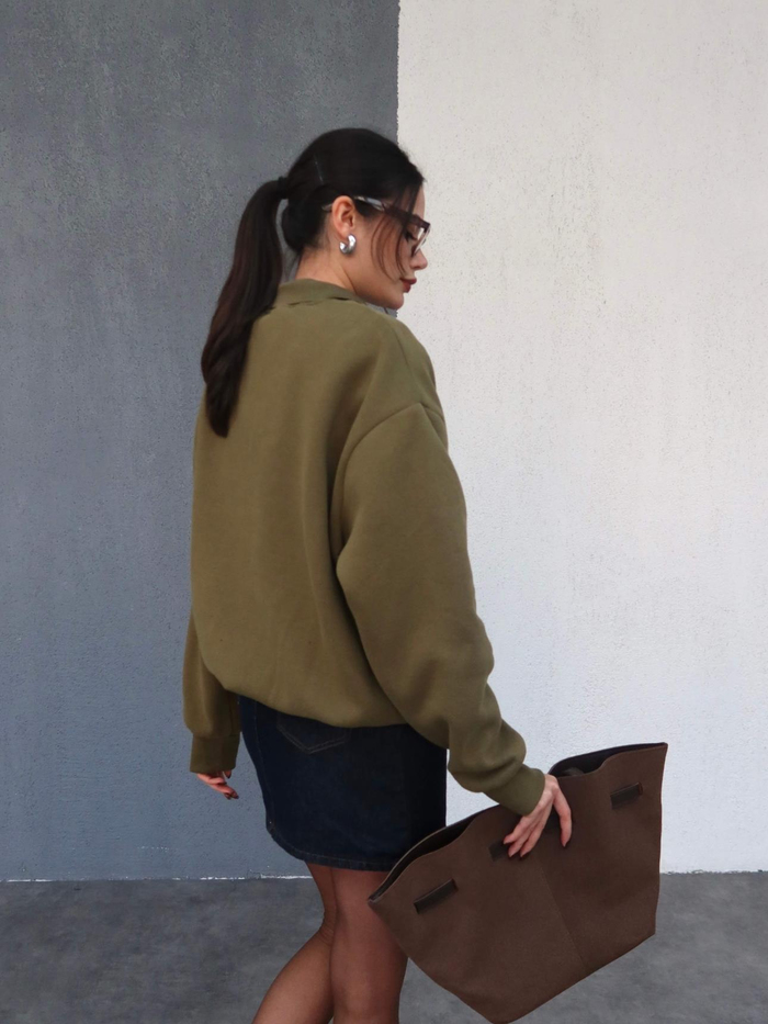 Polo Yaka Şardonlu Teddy Bear Sweat
