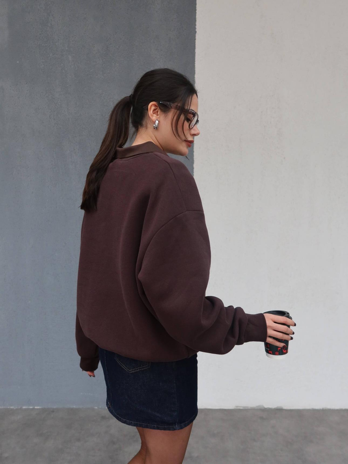 Polo Yaka Şardonlu Teddy Bear Sweat