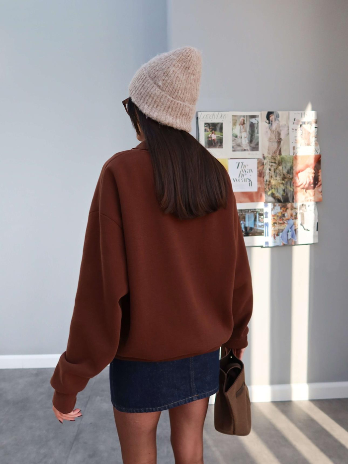Polo Yaka Şardonlu Teddy Bear Sweat
