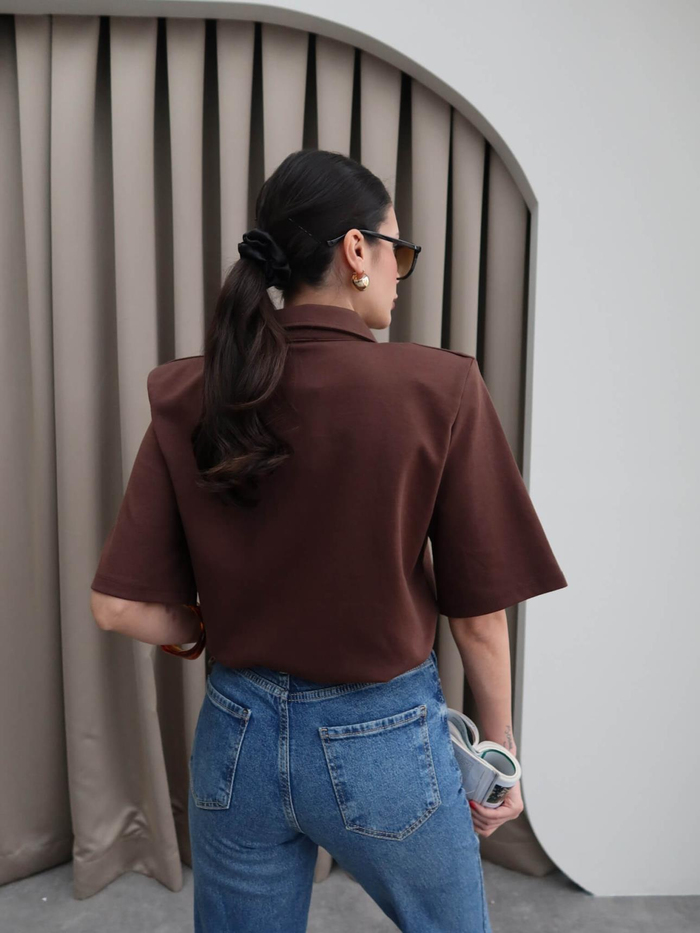 Polo Yaka Vatkalı Fermuarlı T-Shirt