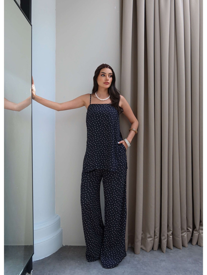 Puantiye Askılı Bluz Pantolon Takım
