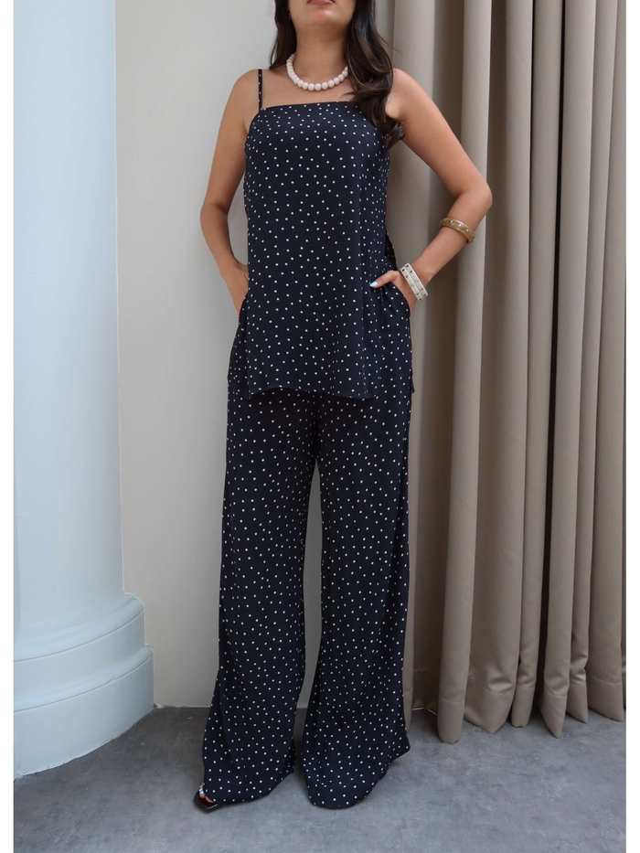 Puantiye Askılı Bluz Pantolon Takım