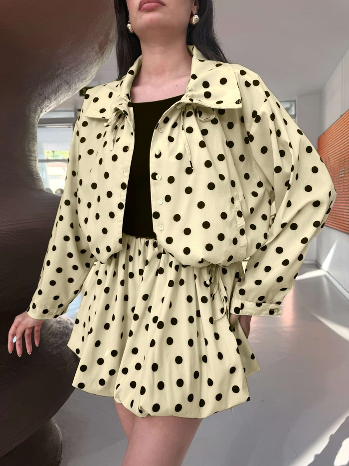 Puantiyeli Dik Yaka Bomber Ceket E.H Collection