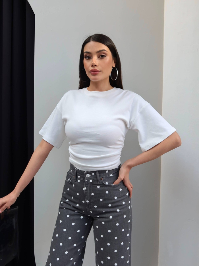 Puantiyeli Geniş Paça Jean