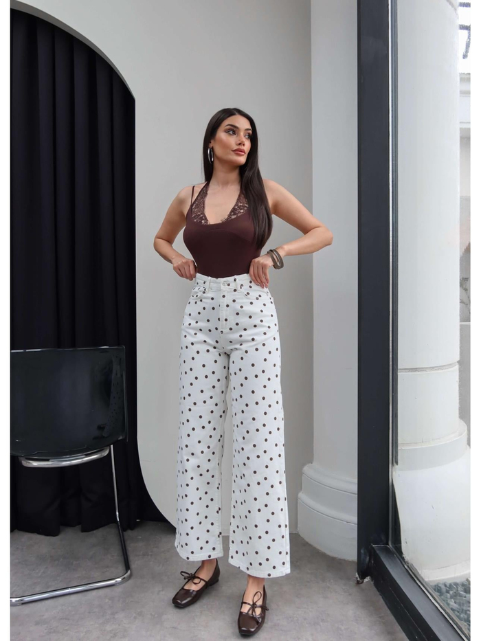 Puantiyeli Geniş Paça Jean