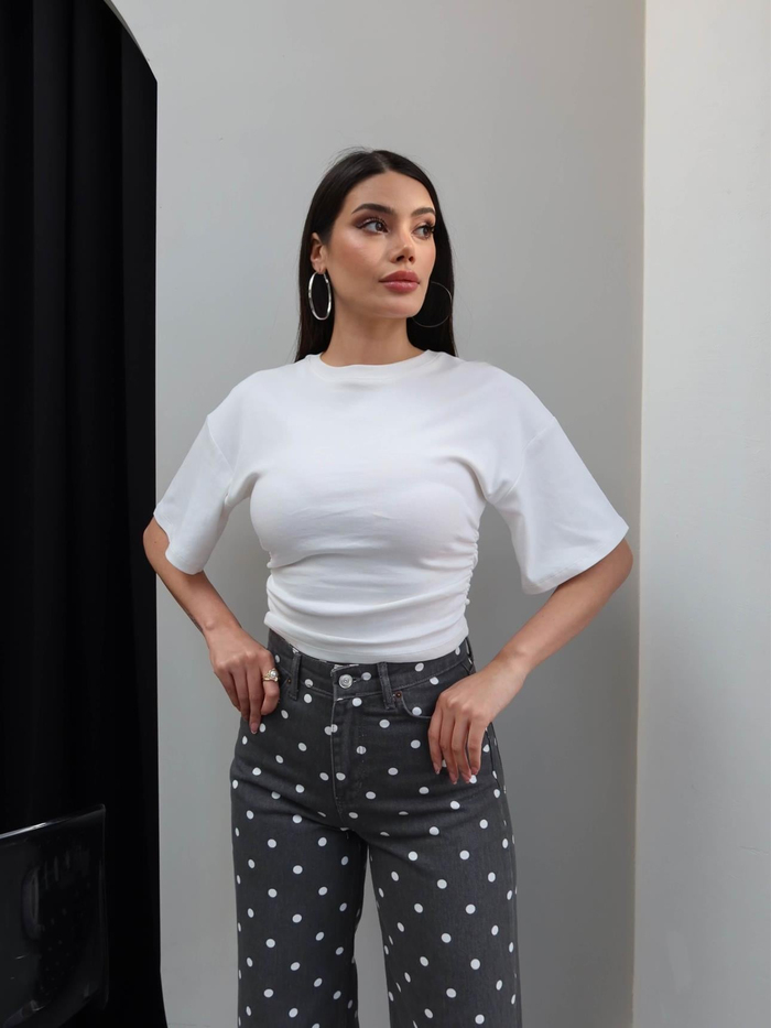 Puantiyeli Geniş Paça Jean