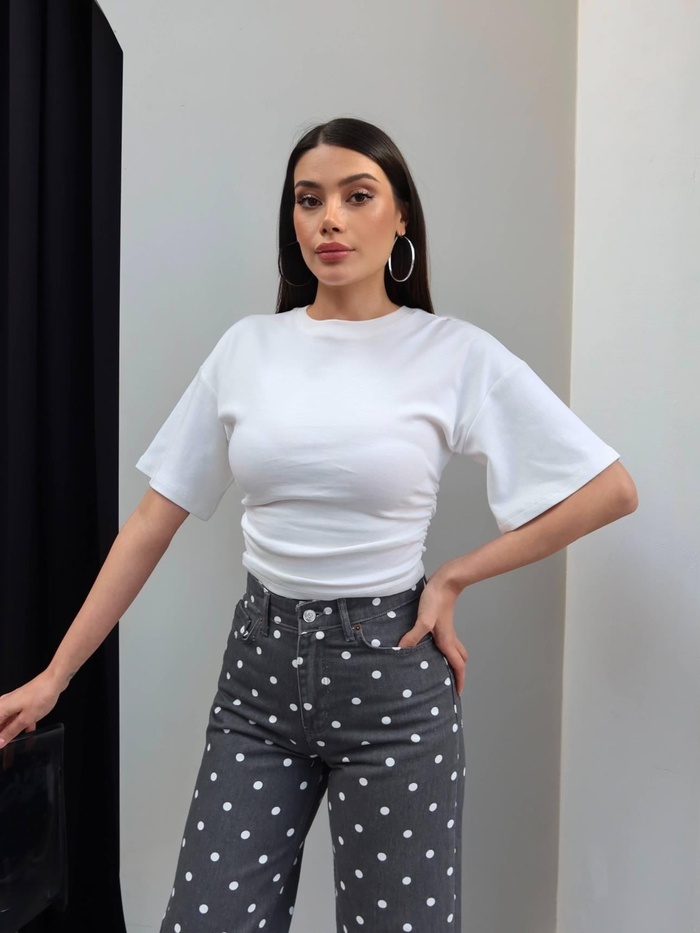 Puantiyeli Geniş Paça Jean