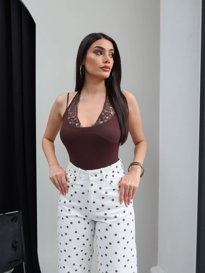 Puantiyeli Geniş Paça Jean