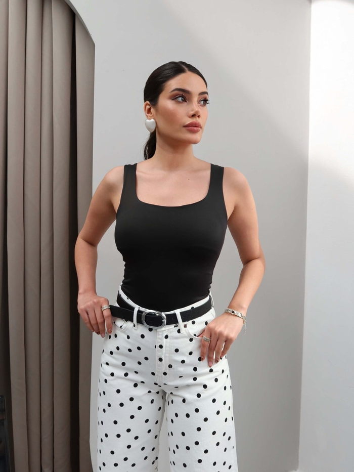 Puantiyeli Geniş Paça Jean