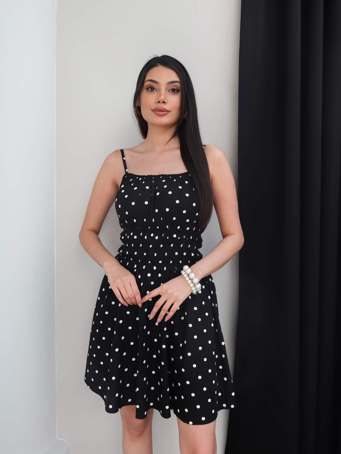 Puantiyeli Gipeli Mini Elbise