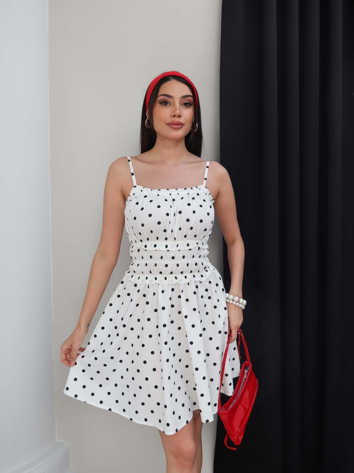 Puantiyeli Gipeli Mini Elbise