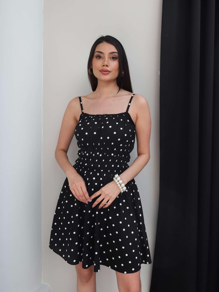 Puantiyeli Gipeli Mini Elbise
