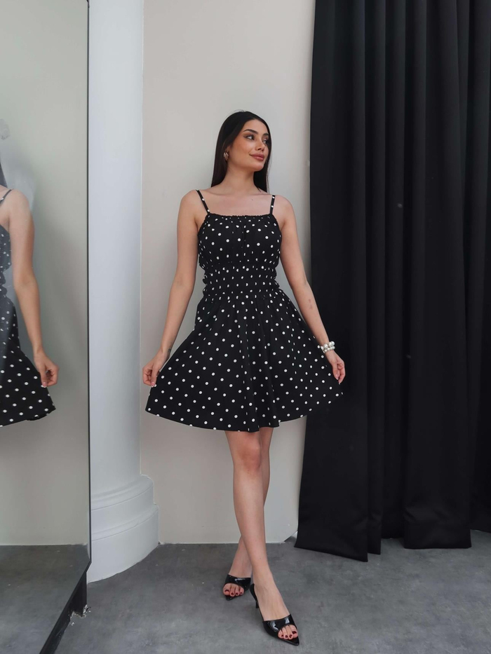 Puantiyeli Gipeli Mini Elbise