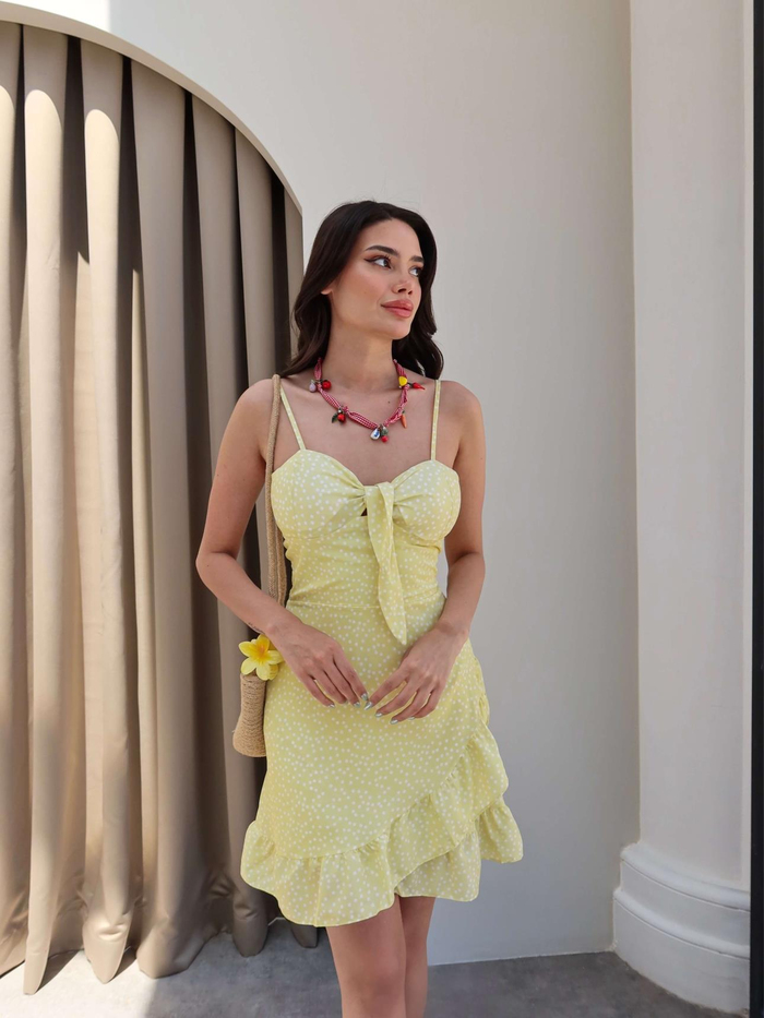 Puantiyeli Göğüs Bağlı Mini Elbise
