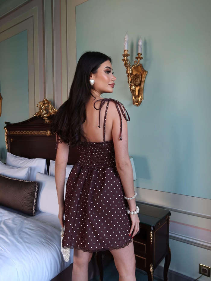 Puantiyeli İp Askılı Mini Elbise