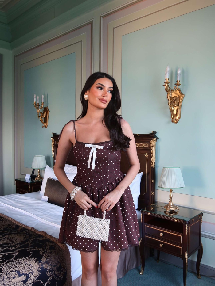 Puantiyeli İp Askılı Mini Elbise