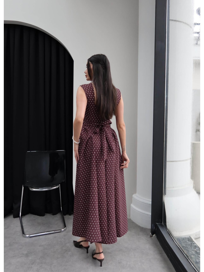 Puantiyeli Kalın Askılı Midi Elbise