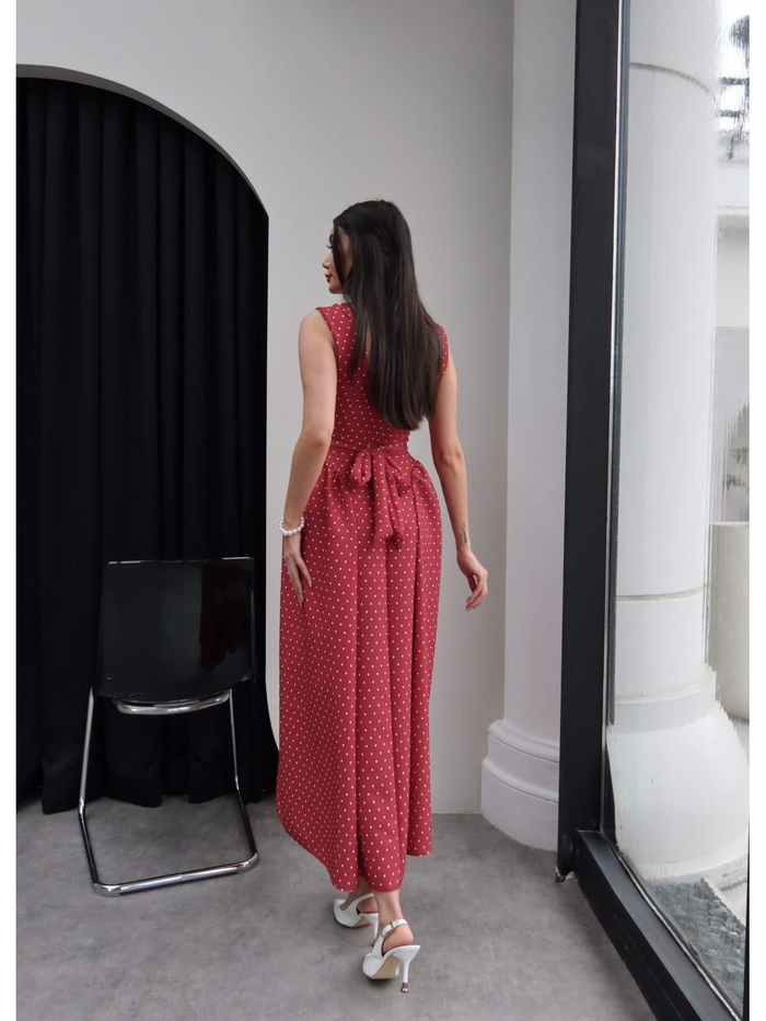 Puantiyeli Kalın Askılı Midi Elbise