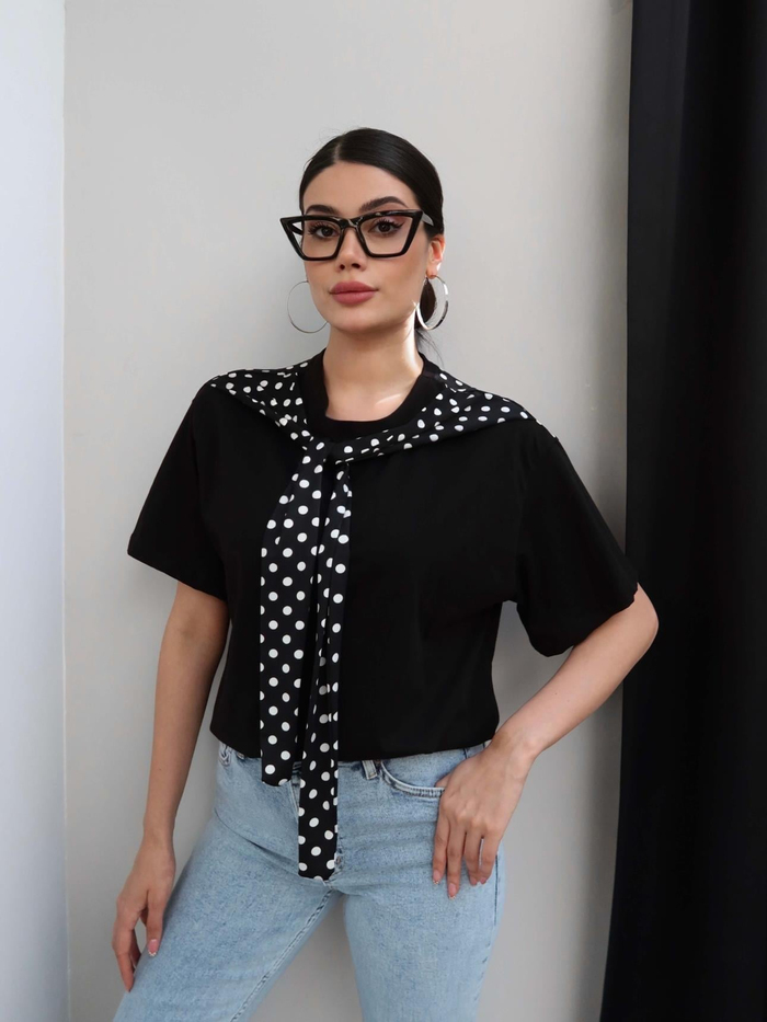 Puantiyeli Şal Yaka Tshirt