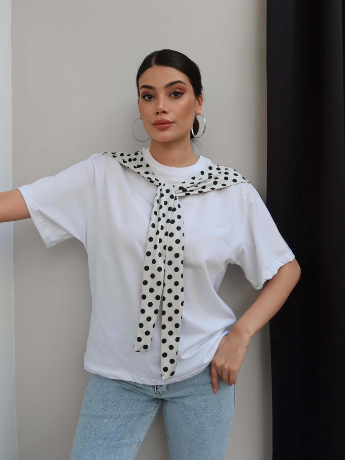 Puantiyeli Şal Yaka Tshirt