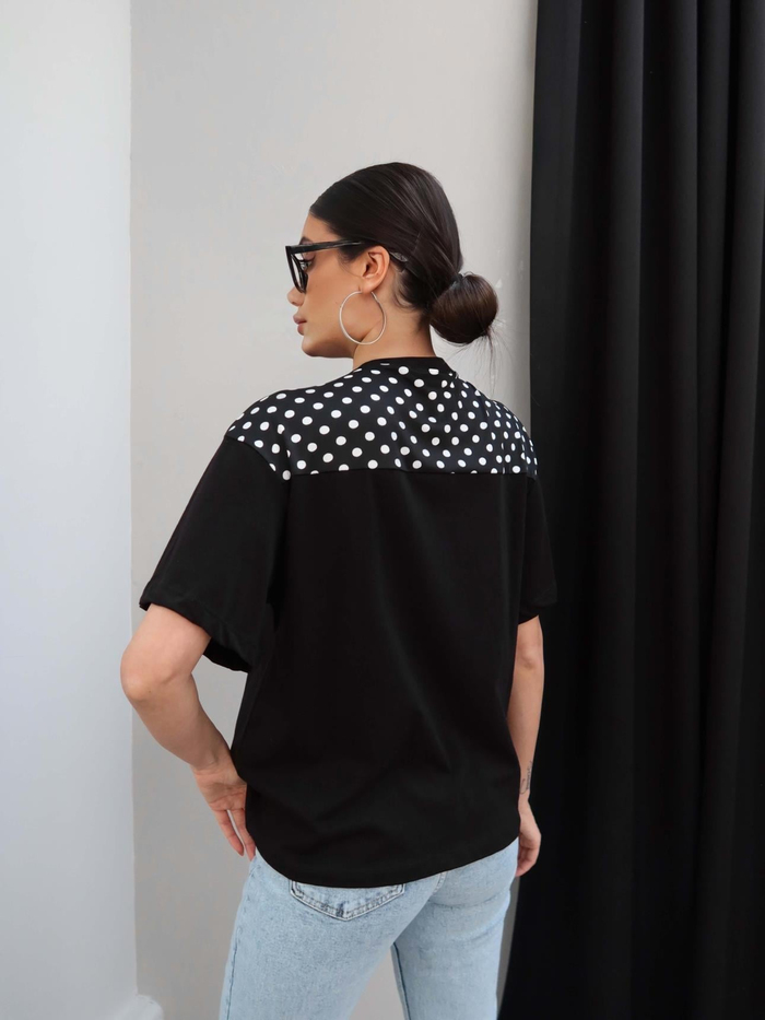 Puantiyeli Şal Yaka Tshirt