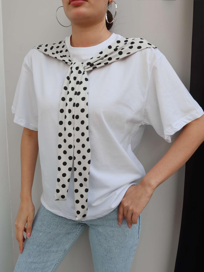 Puantiyeli Şal Yaka Tshirt