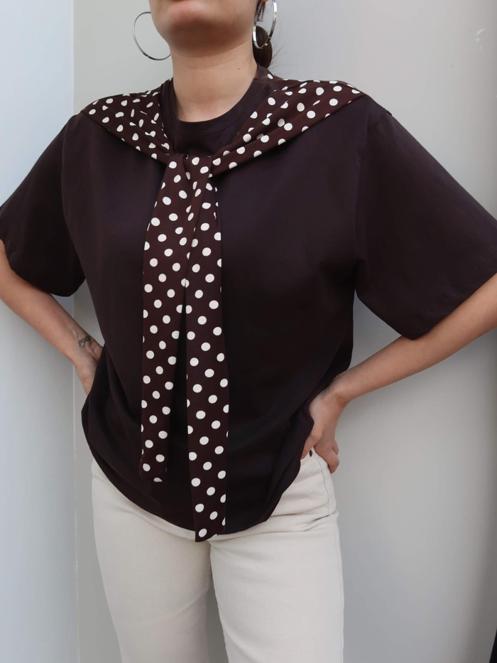 Puantiyeli Şal Yaka Tshirt