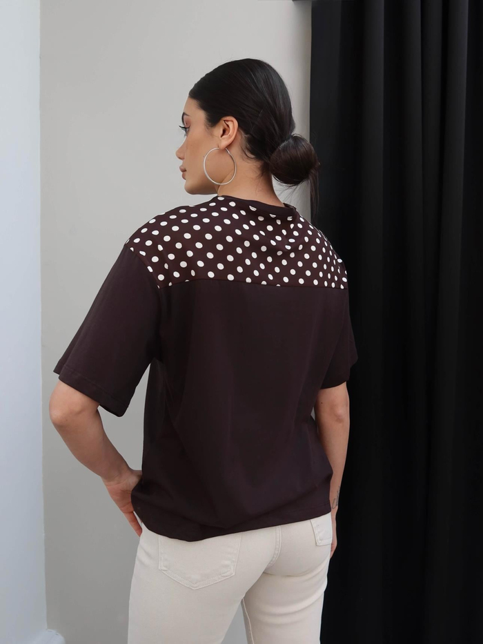 Puantiyeli Şal Yaka Tshirt