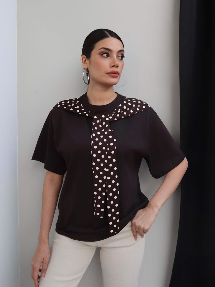 Puantiyeli Şal Yaka Tshirt