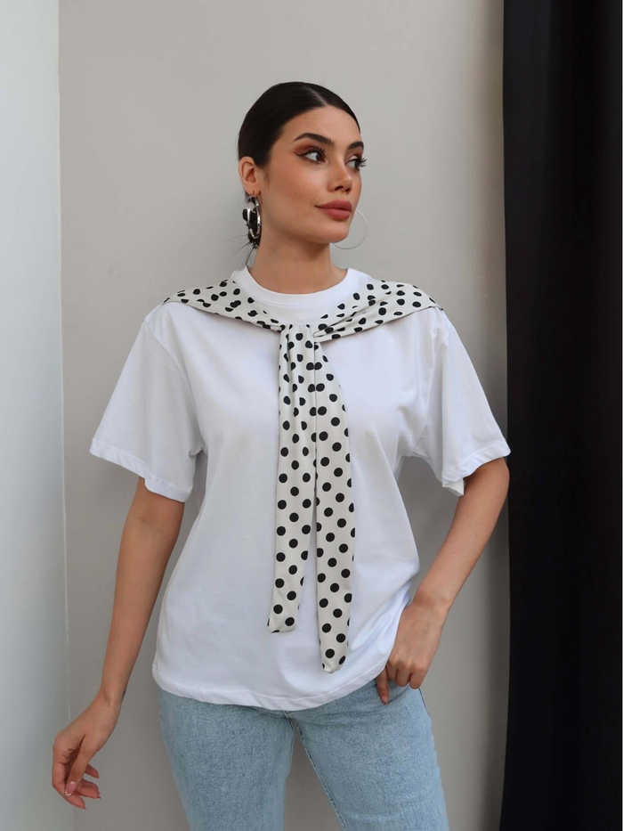 Puantiyeli Şal Yaka Tshirt