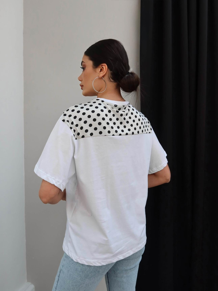 Puantiyeli Şal Yaka Tshirt