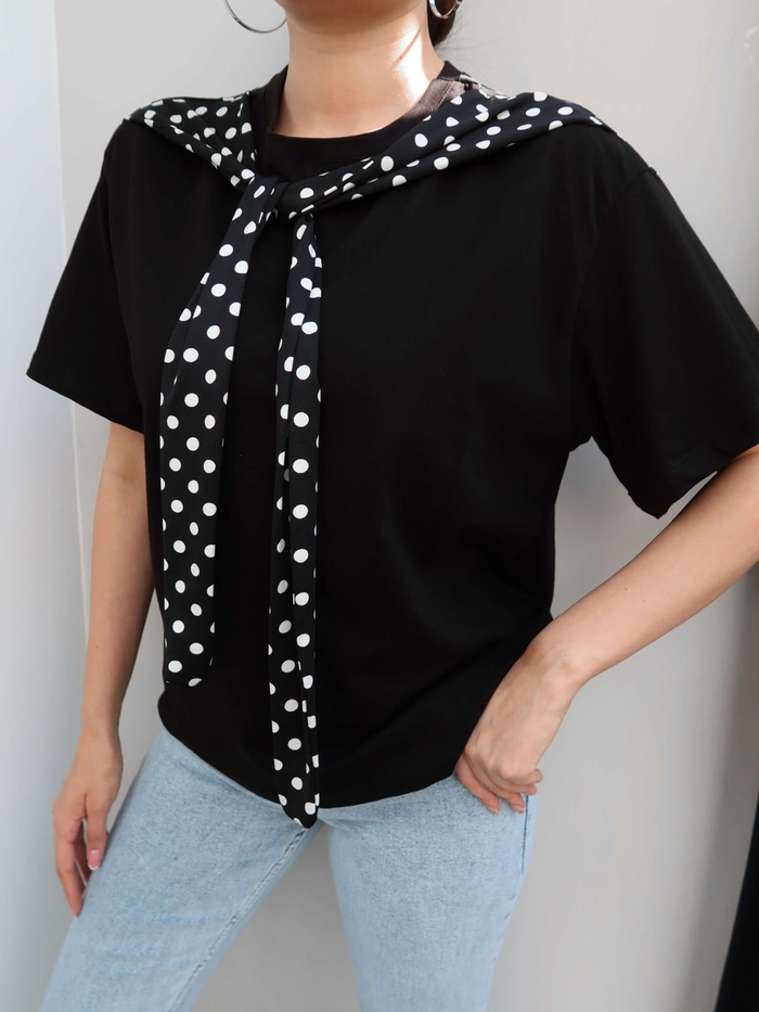Puantiyeli Şal Yaka Tshirt