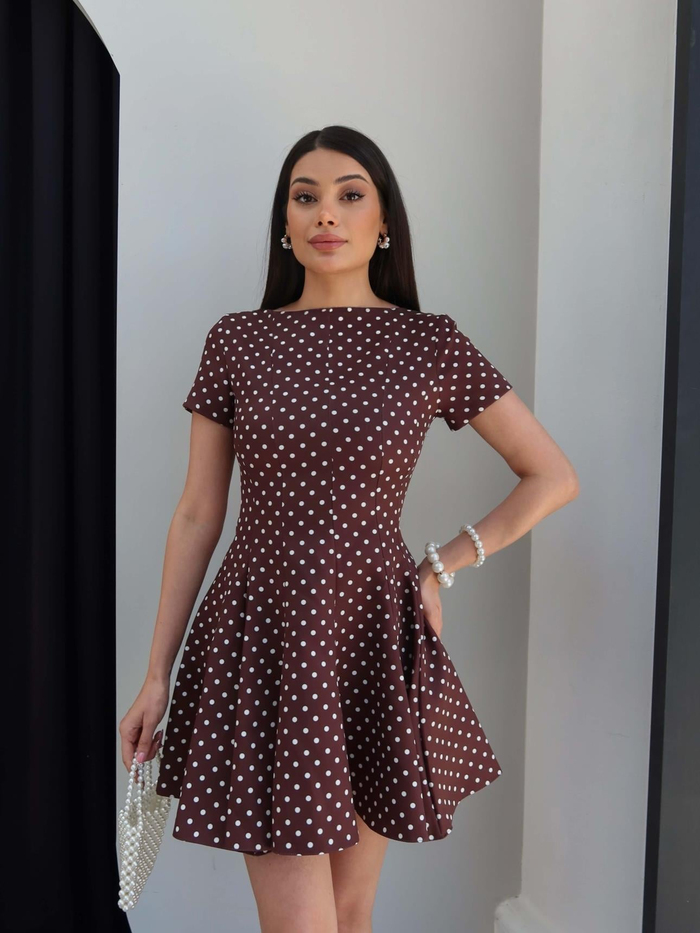 Puantiyeli Volanlı Mini Elbise