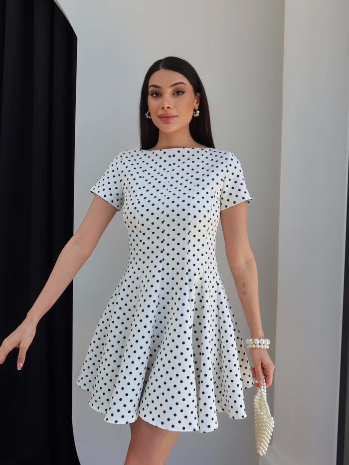 Puantiyeli Volanlı Mini Elbise
