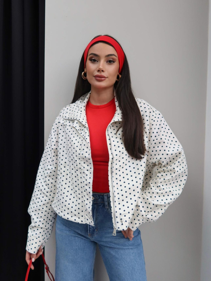 Puantiyeli Yan Cepli Denim Ceket