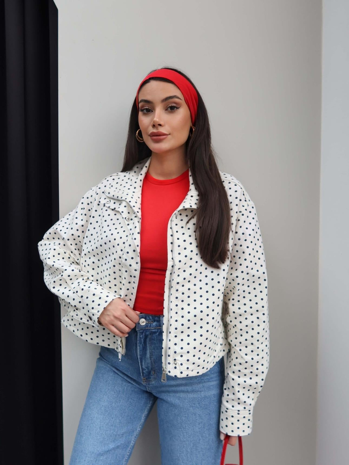 Puantiyeli Yan Cepli Denim Ceket