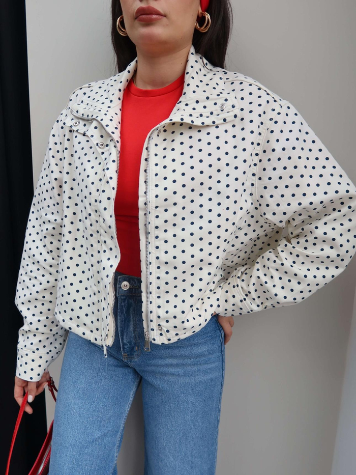 Puantiyeli Yan Cepli Denim Ceket